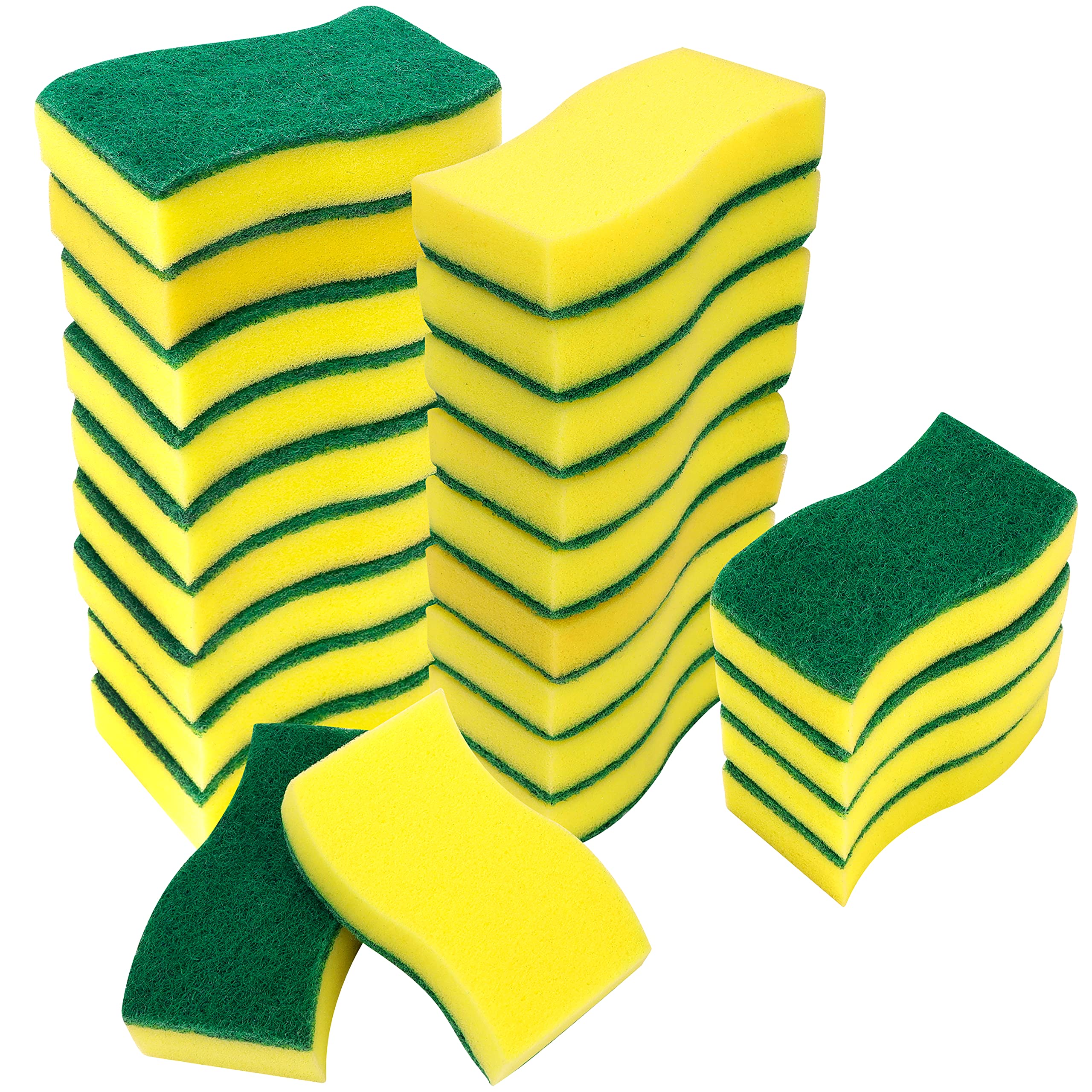 Belle Vous Heavy Duty Cleaning Scrub Sponges (24 Pack) - Non-Scratch Scourer for Kitchen Dishes & Bathroom - Dual-Sided Multi-Use Washing-Up Dish Pad for Effortless Cleaning