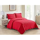 Home Collection 3pc King/Cal King Over Size Luxury Embossed Bedspread Set Light Weight Solid Red New