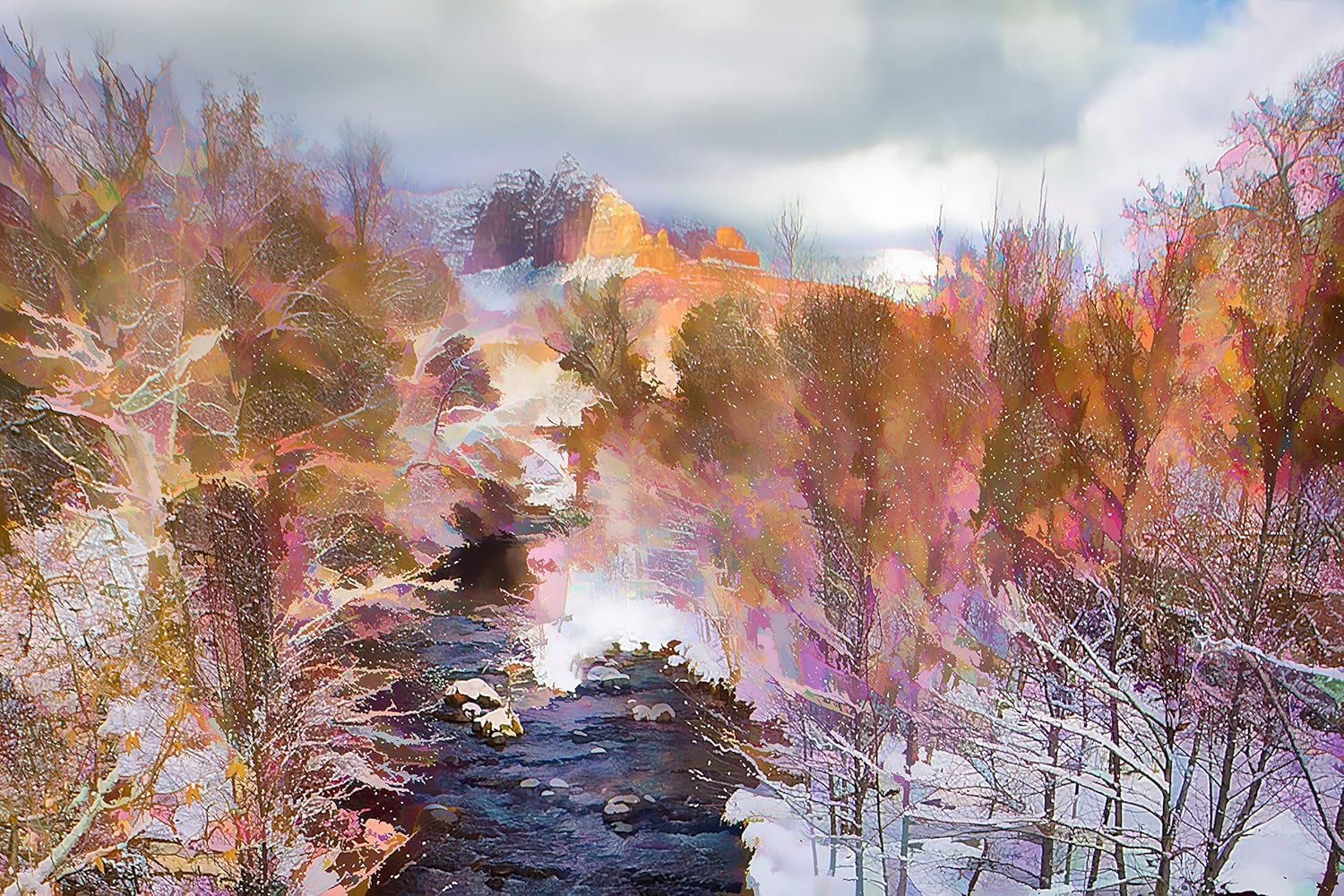 Photographs - Sedona/Oak Creek River Arizona Winter View in Snow - Fine Art Photo/Photograph/Picture - Landscape - A O Tucker Artwork - 8 x 10 Unmatted Print Wall Art - Ready to Mat/Frame Home & Office Decor