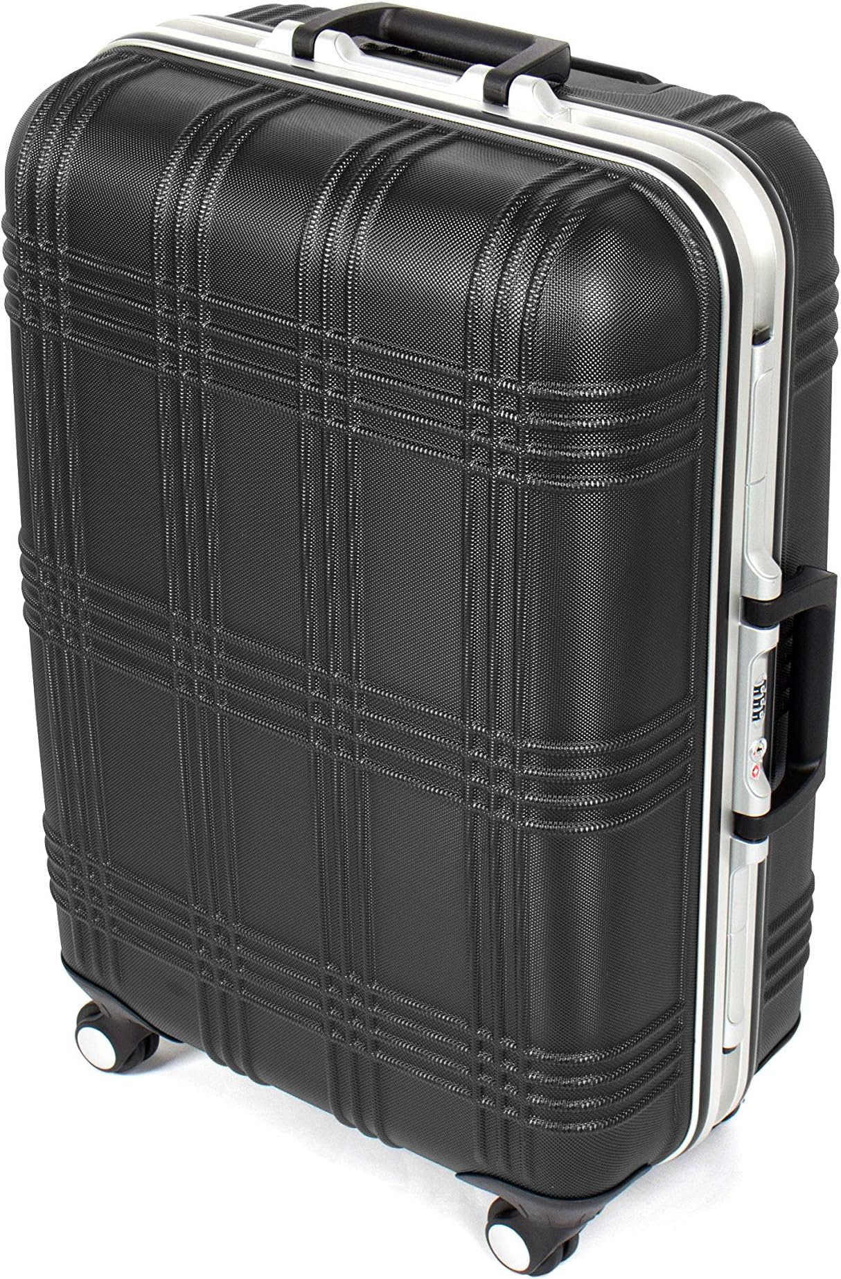 Luggage with ABS Hard Shell and Aluminium Frame – Size M (65 x 45.5 x 25 cm ) Suitcase with 4 Spinner Wheels (360 degrees) in Black – TSA Lock