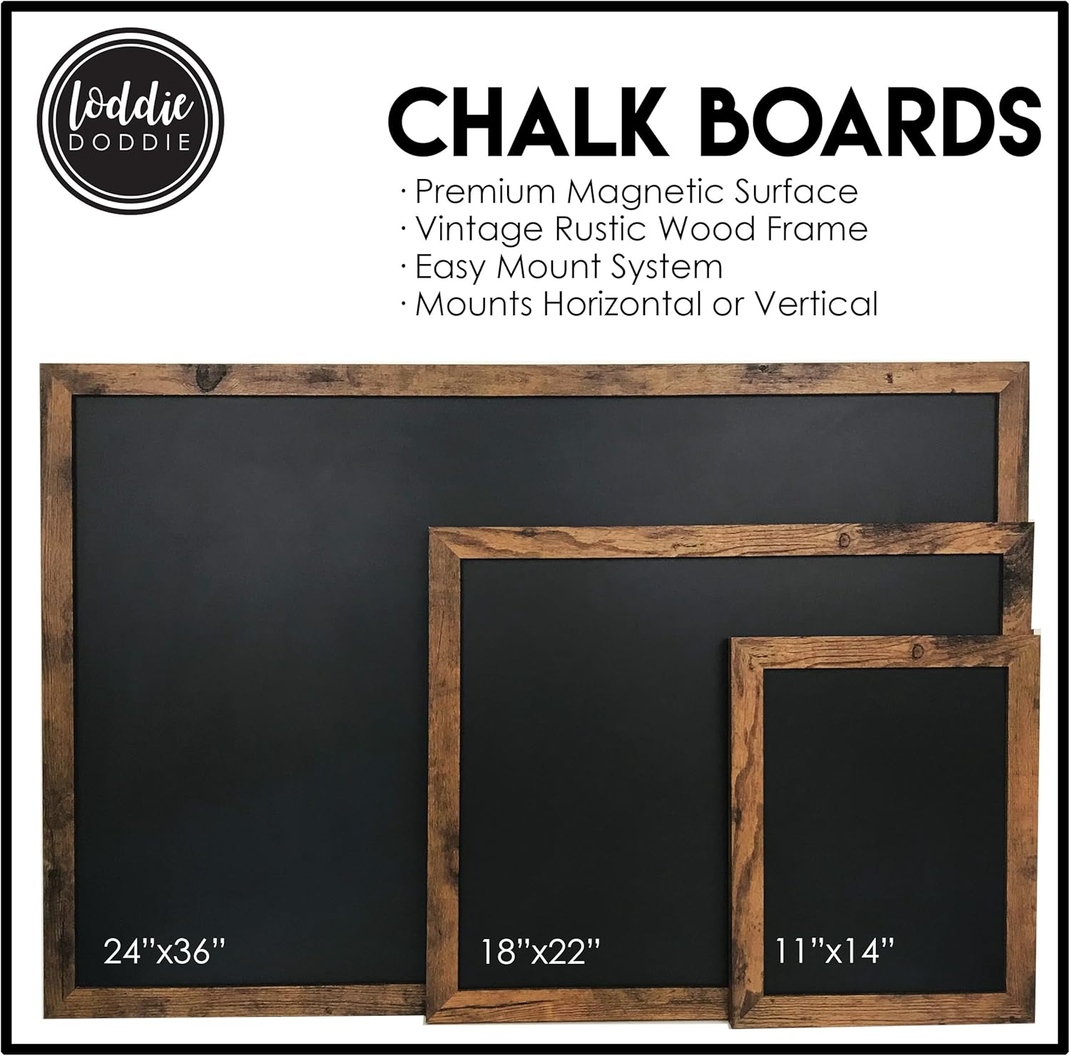 Loddie Doddie Magnetic Chalkboard - 24" x 36" Magnetic Large Chalkboard for Wall Decor - Easy to Erase Chalkboard Rustic Frame for Kitchen, Big Framed Magnet Blackboard - Hanging Black Chalkboards : Office Products