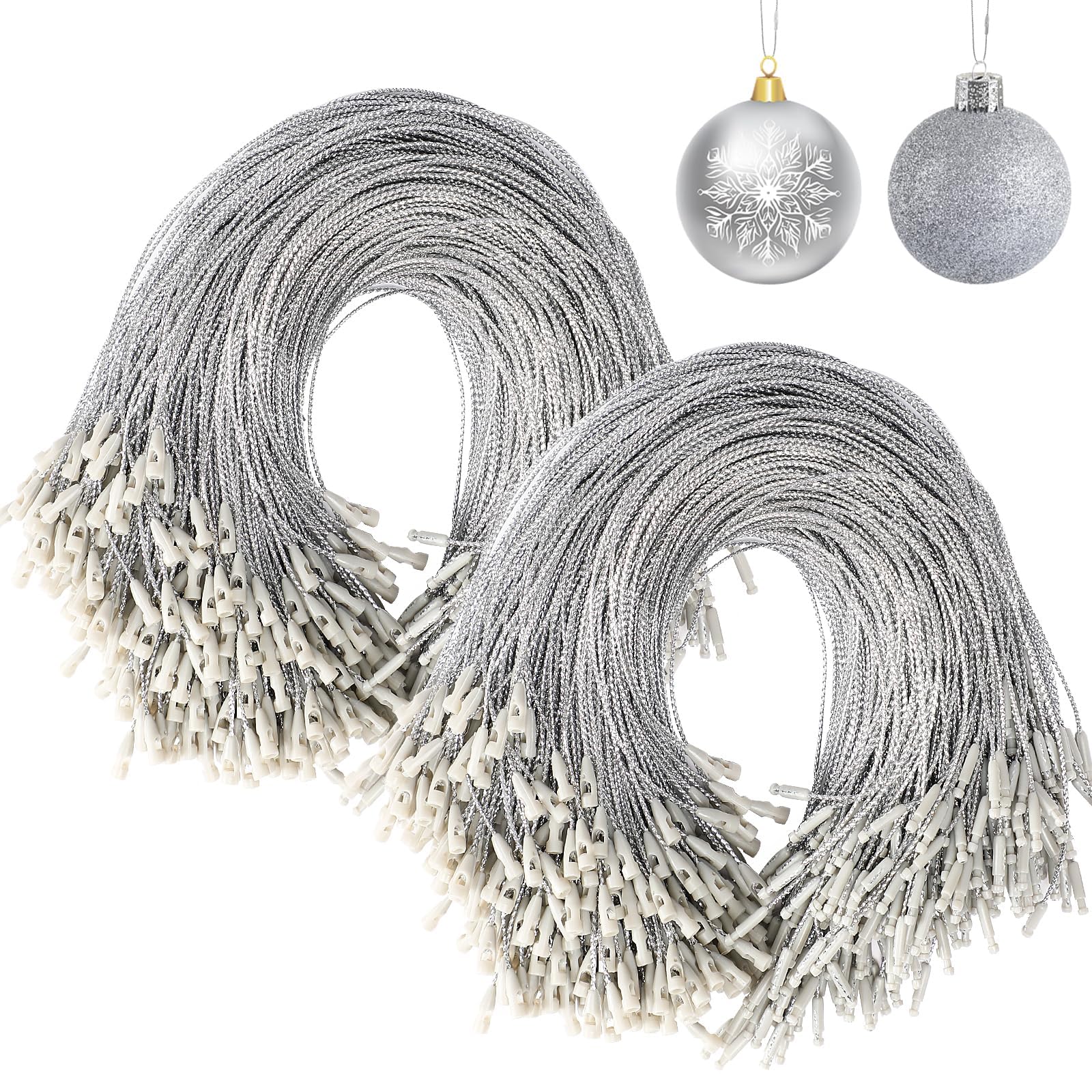 JUNEBRUSHS 600Pcs Christmas Ornament Hangers String, Ornament Hangers with Snap Ornament String for Christmas Tree Holiday Party Hanging Decorations Ropes Easy and Fast Locking