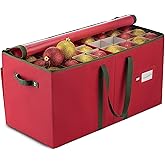 Poxela Christmas Ornament Storage Box 128 Capacity - Durable Tear-Proof Fabric Organizer with Adjustable Dividers & Dual Zipper for 3 Inch Christmas Ornament Storage, Red Large Ornament Storage Box