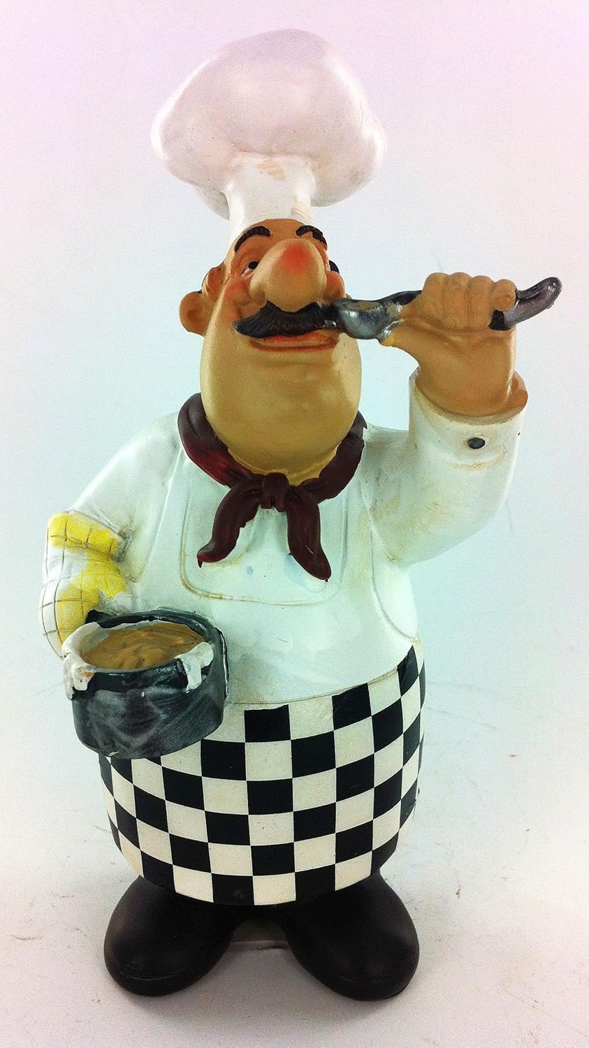 Fat Chef Kitchen Statue Holding Soup Table Top Art Figurine