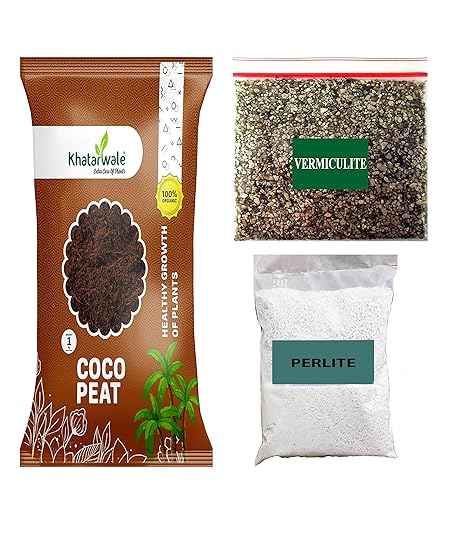 Khatarwale - COCOPEAT Organic Fertilizer (1kg), Ready to Use Compost and Khatarwale Organic Vermiculite 50g and Khatarwale Organic Perlite 50g for Garden and Indoor - Outdoor Plants