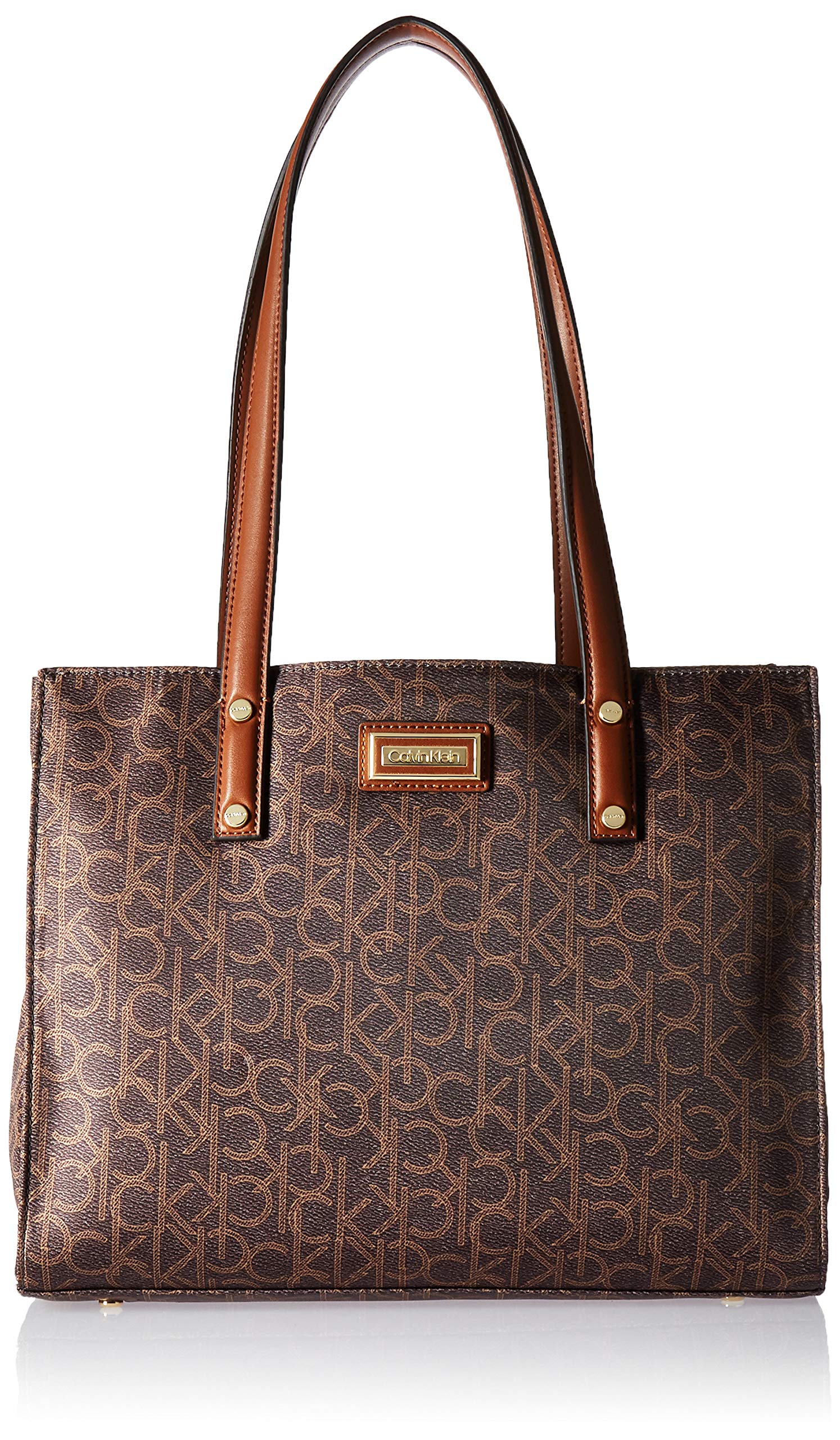 Calvin Klein Tatiana Nylon Top Zip Small Shoulder Bag Tote, brown