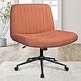 Orange Factory Criss Cross Chair with Wheels Comfy Cross Legged Office Desk Armless Wide Vanity Makeup Chair Adjustable Rolling Computer for Home Office Fabric (Brown)