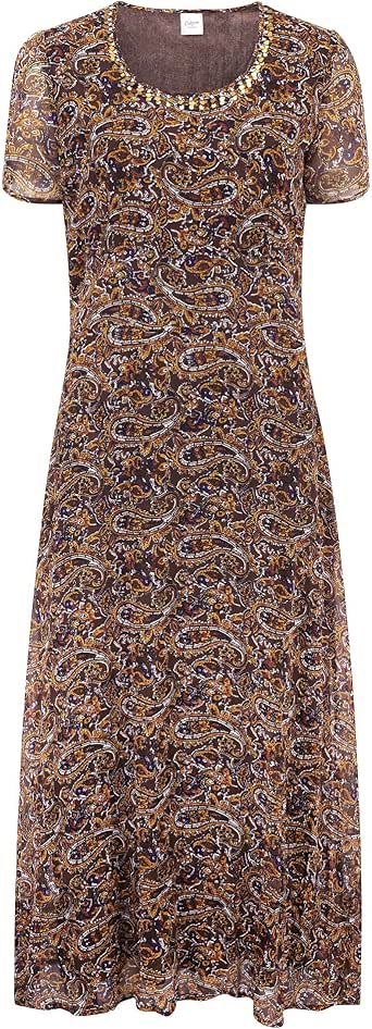 Cotton Traders Womens Ladies Printed Dress Maxi Length Chiffon Casual Summer 22 Print at Amazon 