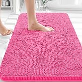 OLANLY Bathroom Rugs 30x20, Extra Soft Absorbent Chenille Bath Rugs, Rubber Backing Quick Dry, Machine Washable Bath Mats for Bathroom Floor, Tub and Shower, Home Decor Accessories, Hot Pink