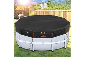 GUARDKOVE 14Ft Round Pool Cover [2025 Upgraded Triple Top Windproof] for Above Ground Pools [UV & Tear Resistant] 500D Waterproof Swimming Pool Cover with Enhanced Ratchet Cord, Windproof Strips & Ground Nails