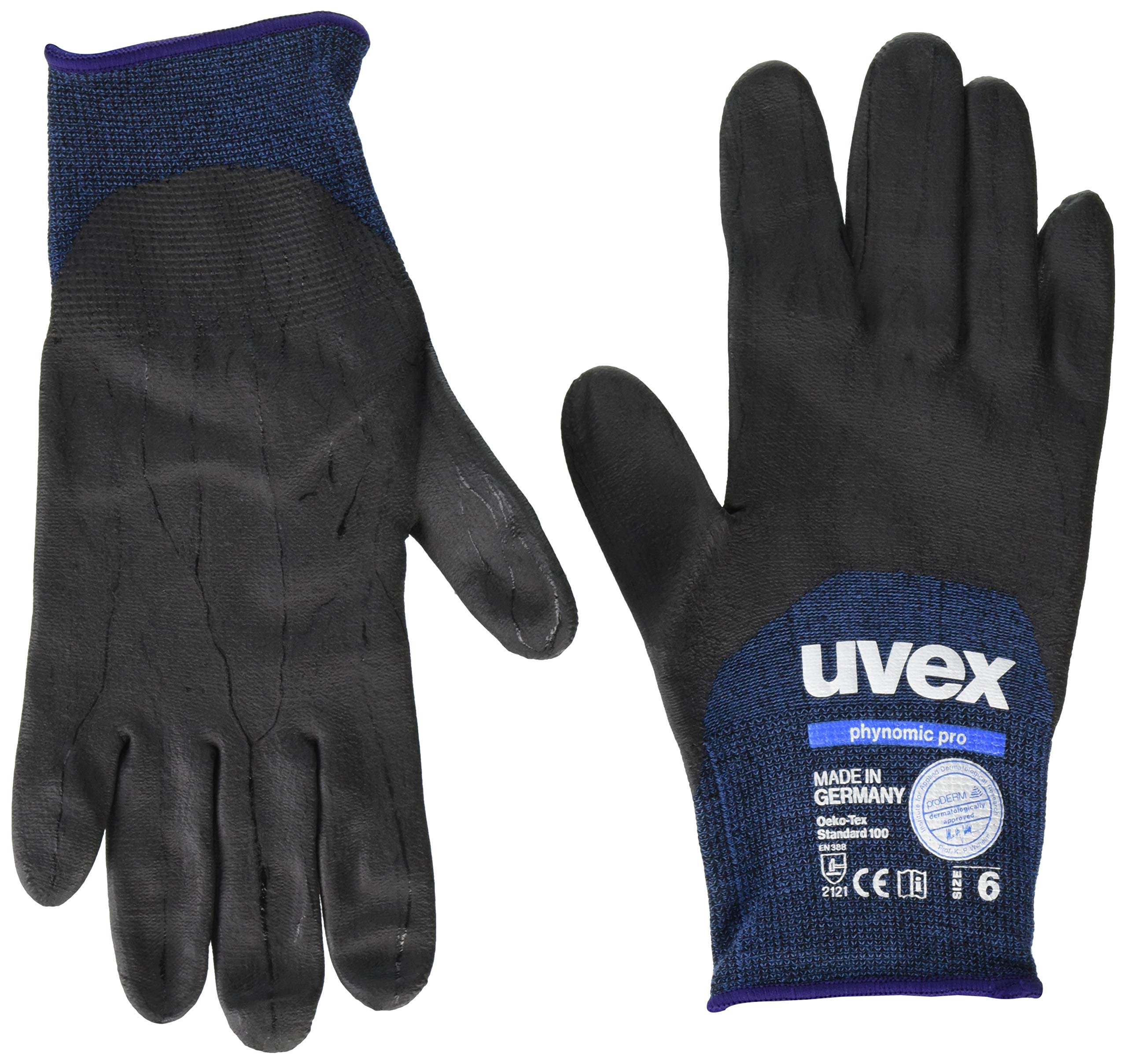 Uvex 60062 Phynomic Pro Gloves, Size 6, Blue/Black