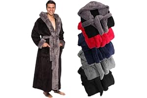 Ross Michaels Mens Luxury Robe Hooded Big and Tall - Long Plush Fleece Bath Robe with Hood and Pockets- Gift Men and Teens