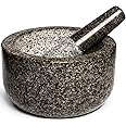 Heavy Duty Large Mortar and Pestle Set,100% Granite, Non Slip Base, Make Fresh Guacamole, Salsa, Pesto, Stone Grinder Bowl, Herb Crusher, Spice Grinder, 4 Cup, Black