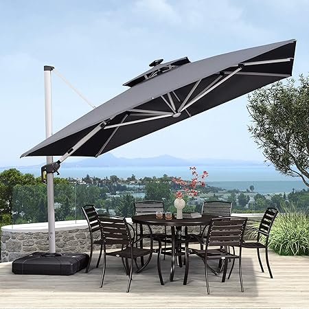 Amazon Com Purple Leaf 10 Feet Double Top Deluxe Solar Powered Led Square Patio Umbrella Offset Hanging Umbrella Outdoor Market Umbrella Garden Umbrella Grey Garden Outdoor