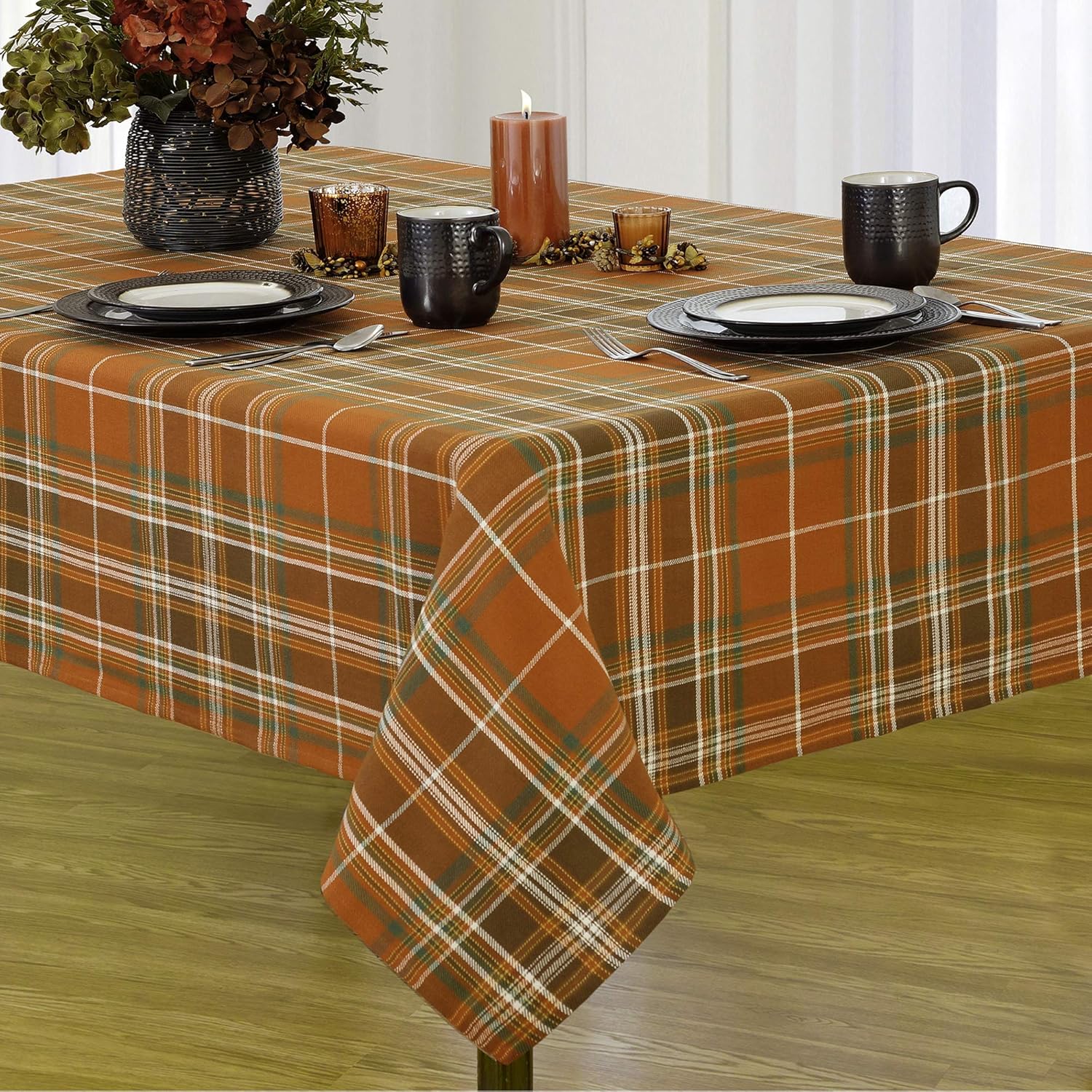 Elrene Home Fashions Loden Plaid Fall Tablecloth, 60" x 102", Harvest