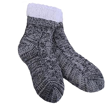 Wenfive Wintersocken Grau 35-39 40-44 mit ABS-Sohle und Innenfutter Hüttensocken Wollsocken Kuschelsocken Haussocken Norweger