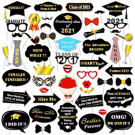 Amazon Com Graduation Photo Booth Props 50count Konsait Large Graduation Photo Props Class Of 21 Grad Decor With Sticks For Kids Boy Girl Black And Gold For Graduation Party Favors Supplies Decorations Kitchen