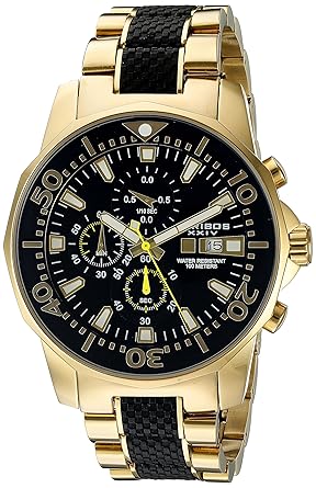 Akribos XXIV Mens AK857YGB Dodecagonal Black Dial Chronograph Quartz Gold Tone Bracelet Watch