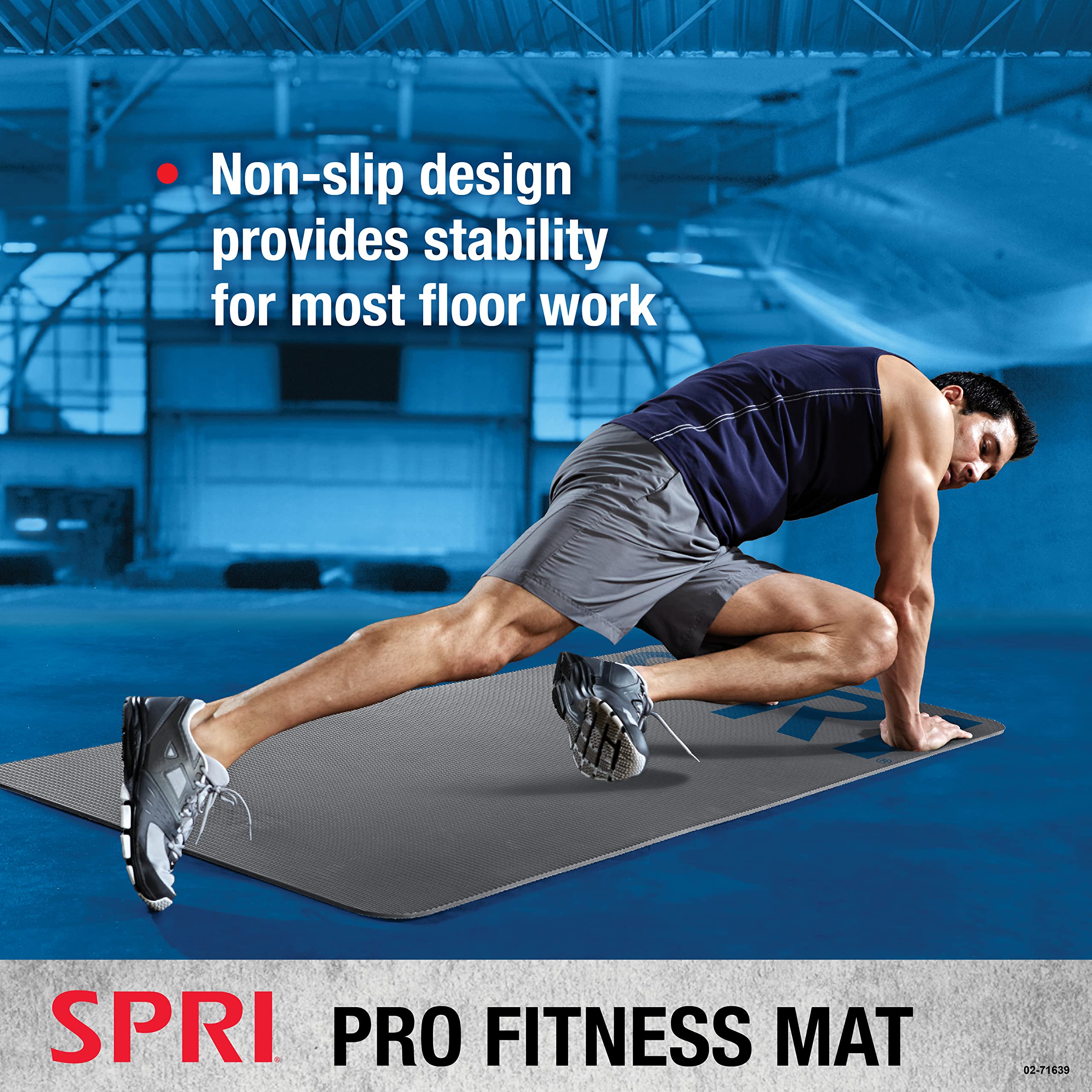 SPRI 12mm Pro Fitness Matt - Thick Exercise Mat for Floor Workouts, Sit-Ups, Push-Ups, Stretching, Toning, and General Fitness - Non-Slip Texture, Cushioned, Portable Rolling Mat with Carrying Strap