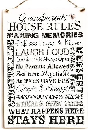 Missyjulia Ltd Grandparents House Rules Wooden Plaque Personalised Grandparents Gift Wall Decoration Wall Plaque Amazon Co Uk Kitchen Home