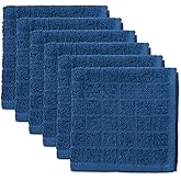 DII Basic Terry Collection Solid Windowpane Dishcloth Set, 12x12, Blue, 6 Piece