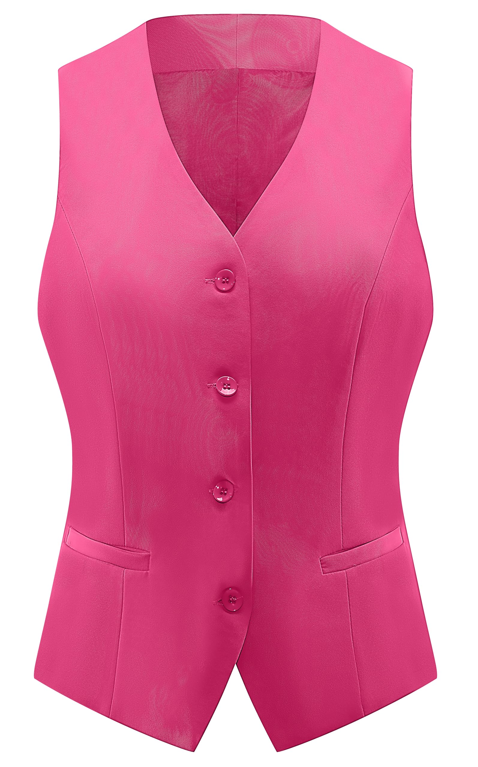 V VOCNI Women's Vest Fully Lined 4 Button V-Neck Sleeveless Dressy Casual Suit Vest Waistcoat Pink Large Image