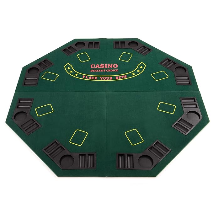 Nexos Faltbare Tischauflage Casino Pokertisch Pokerauflage achteckig Holzverstärkt klappbar 120 x 120 cm Chiptray Getränkehal