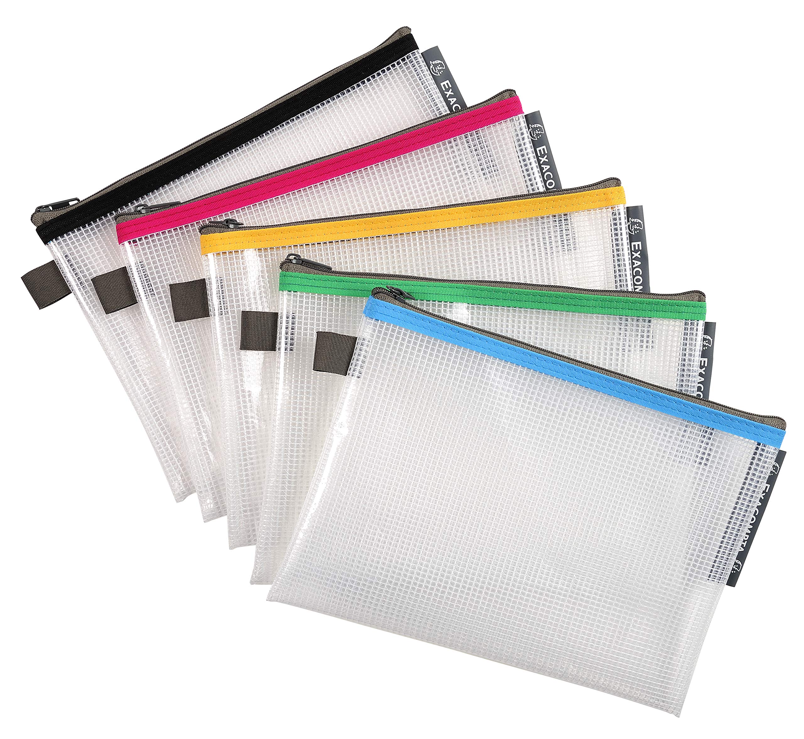 Exacompta - Ref 34140E - Zipped Transparent Mesh Pockets - Suitable for A5 Documents, 0.3mm Nylone Mesh - Suitable for Storing Documents, Accessories - Assorted Colours (Pack of 10)