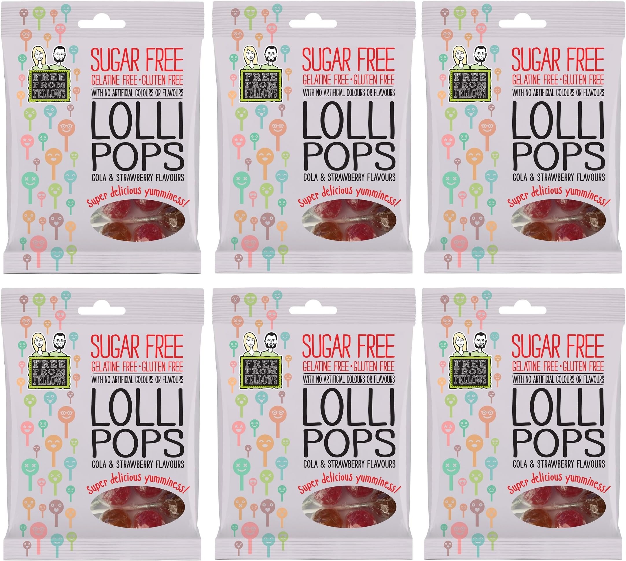 Sugar, Gelatine & Gluten Free Hard Boiled Sweets 70g (Lollipops, Pack of 6)