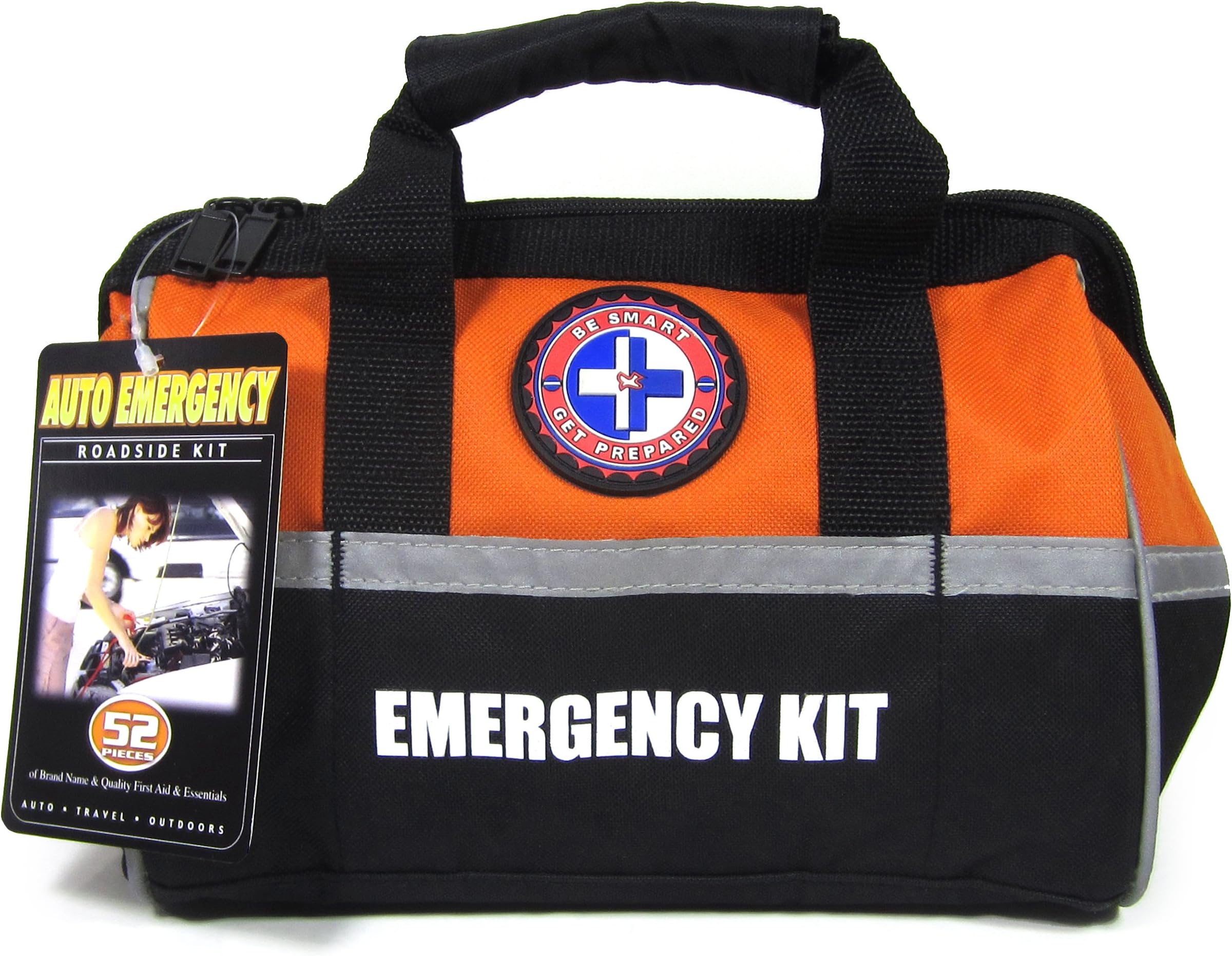 Be Smart Get Prepared Emergency Roadside Kit for All Vehicles. Heavy Duty Nylon Carry Bag. (52 Pieces)