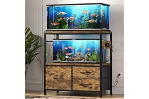 Heybly 20-29 Gallon Fish Tank Stand, Aquarium Stand with Drawer, Power Outlet, Heavy Duty Metal Frame, for Fish Tank, Turtle & Reptile Terrarium, 31.5" x 15.7" Top, 330lbs, Rustic Brown HAS001SR