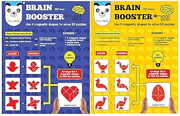 Play Panda Brain Booster Type 2 - 56 Puzzles Designed to Boost Intelligence - with Magnetic Shapes, & Brain Booster Type 3 - 56 Puzzles Designed to Boost Intelligence - with Magnetic Shapes, Combo