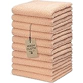 Textila Terry Wash Cloths – Pack of 10, Soft Peach, 12x12 Inches – Soft, Absorbent & Multipurpose Cotton Washcloths for Face, Hand, Bath, Kitchen, Spa, Gym & Hotel Use