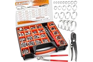 560Pcs 22-Sizes 304 Stainless Steel Stepless Single Ear Hose Clamp Assortment Kit,Adjustable 5.3-36.1mm,with Ear Clamp Pincer