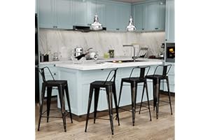 Apeaka 30 inch Metal Bar Stools Set of 4 Bar Height Stools with Backs Low Back Bar Chairs for Indoor-Outdoor Distressed Gold-Black