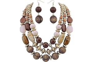 Bocar 3 Layer Chunky Statement Beaded Necklace and Earrings Set, Fashion Multi Layer Women Collar Necklace Jewelry Set