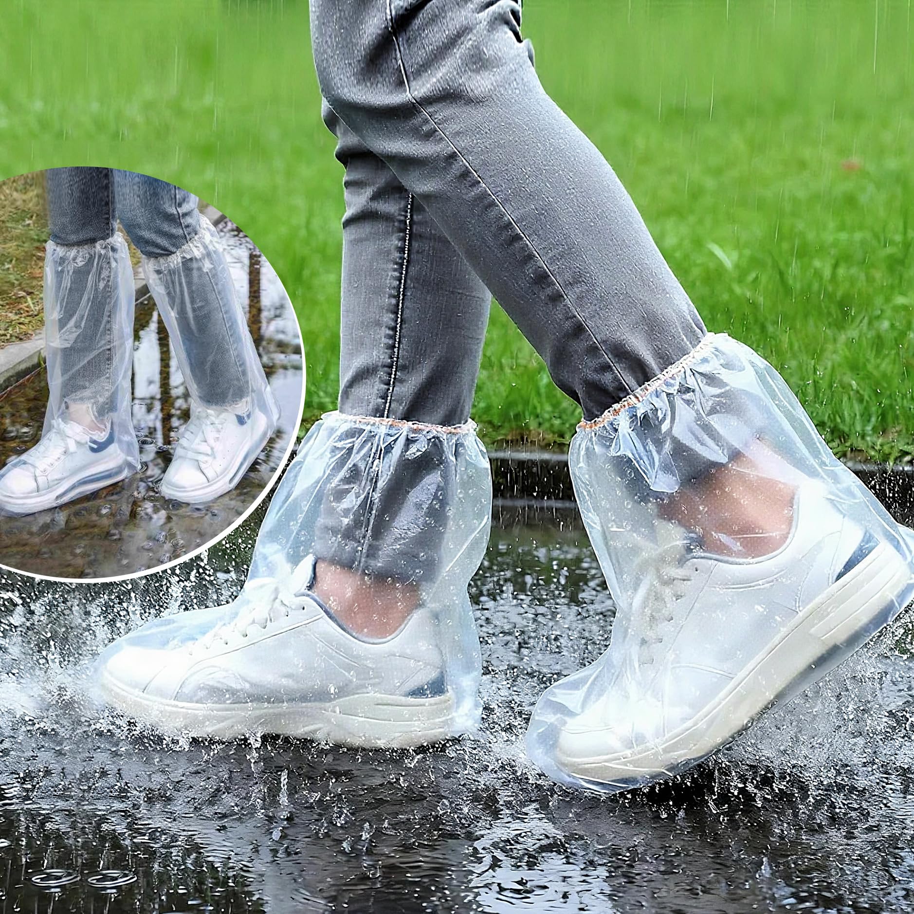 Photo 1 of 12 Pairs Waterproof Shoe Covers for Rain - 10 Ankle-Length + 2 Knee-High, Disposable Plastic Rain Shoe Covers, Non-Slip Indoor Outdoor Rain Cover for Shoes, Water Proof Boot Protector for Women Men