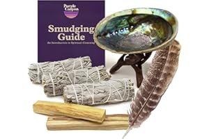 Purple Canyon Smudge Kit (Beginner's Gift Set) - 3 White Sage Smudge Sticks, 2 Palo Santo, Abalone Shell, Smudge Feather w/Stand + Smudging Guide for Home Cleansing & Healing Meditation Rituals
