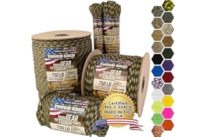 TOUGH-GRID Premium 750lb Paracord Rope - 50Ft - Forest Camo - 100% Nylon Type IV Mil-Spec - UV & Abrasion Resistant - Heavy Duty Strands - Outdoor Survival Rope - Used by US Military - Made in USA