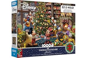 CEACO - Thomas Kinkade - Mickey & Minnie Trimming The Tree - 1000 Piece EZ 2 Hold Holiday Jigsaw Puzzle - Festive Puzzles for