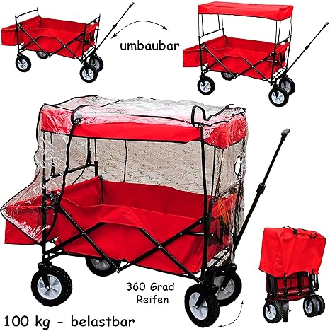 alles-meine.de GmbH Bollerwagen / Leiterwagen - abnehmbares Dach & Regenschutz - 100 kg belastbar ! ___ faltbar & klappbar - 
