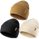 OLIKER 3 Pack Beanie for Men Women, Winter Double Layer Warm Knit Cuffed Hat Stylish Slouchy Skull Cap for Cold Weather