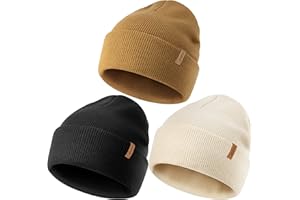 OLIKER 3 Pack Beanie for Men Women, Winter Double Layer Warm Knit Cuffed Hat Stylish Slouchy Skull Cap for Cold Weather
