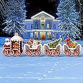 Marsui 4 Pieces Christmas Train Decorations Outdoor Yard Lawn Signs Christmas Tree Gingerbread Santa Snowman Reindeer Train with 8 Stakes for Xmas Holiday Outside Garden Lawn Yard Decor