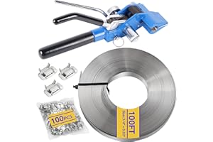 Crystmetal Steel Strapping Banding Kit,Strapping Banding Tool,Banding Tensioner & Cutting Tool with 3/4" * 100Ft SS304 Banding Coil,100pcs Steel Ear-Lokt Buckle,for High Tensile Heavy Duty Packaging