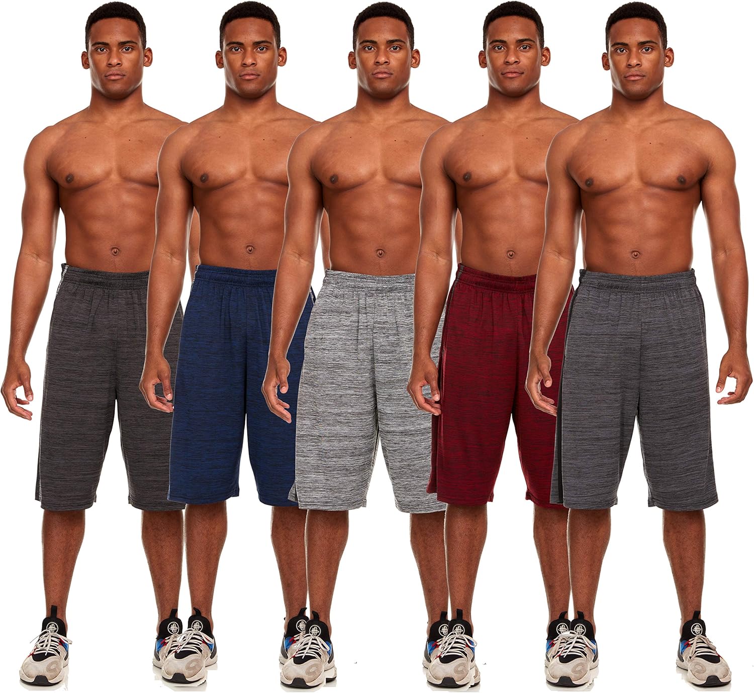 Essential Elements 5 Pack: Men's Active Performance Athletic Basketball Gym Workout Gym Cationic Shorts with Pockets at  Men’s Clothing store