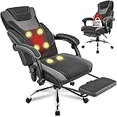 Office Chair with Foot Rest, 6-Point Vibration Massage &amp; Heat Executive Office Chairs, Ergonomic Desk Chair for Heavy People, Big and Tall Office Chair 500LBS, Recliner with Padded Armrest, BlackGrey