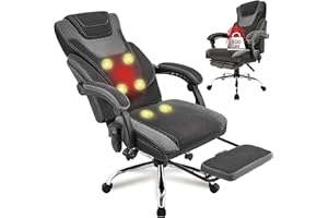BLISNEST Massage Office Chair with Footrest,6-Point Vibration and Heat Executive Office Chairs,Ergonomic Desk Chair for Heavy People,500LBS Big and Tall Fabric Office Chair,Reclining Managerial Chair,Blackgrey