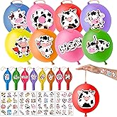 72 PCS Cow Party Favors – 48 Pre-Cut Temporary Tattoos & 24 Cow Punch Balloons Themed Birthday Party Decorations Supplies Favors Gifts, Goodie Bag Fillers, Classroom Rewards