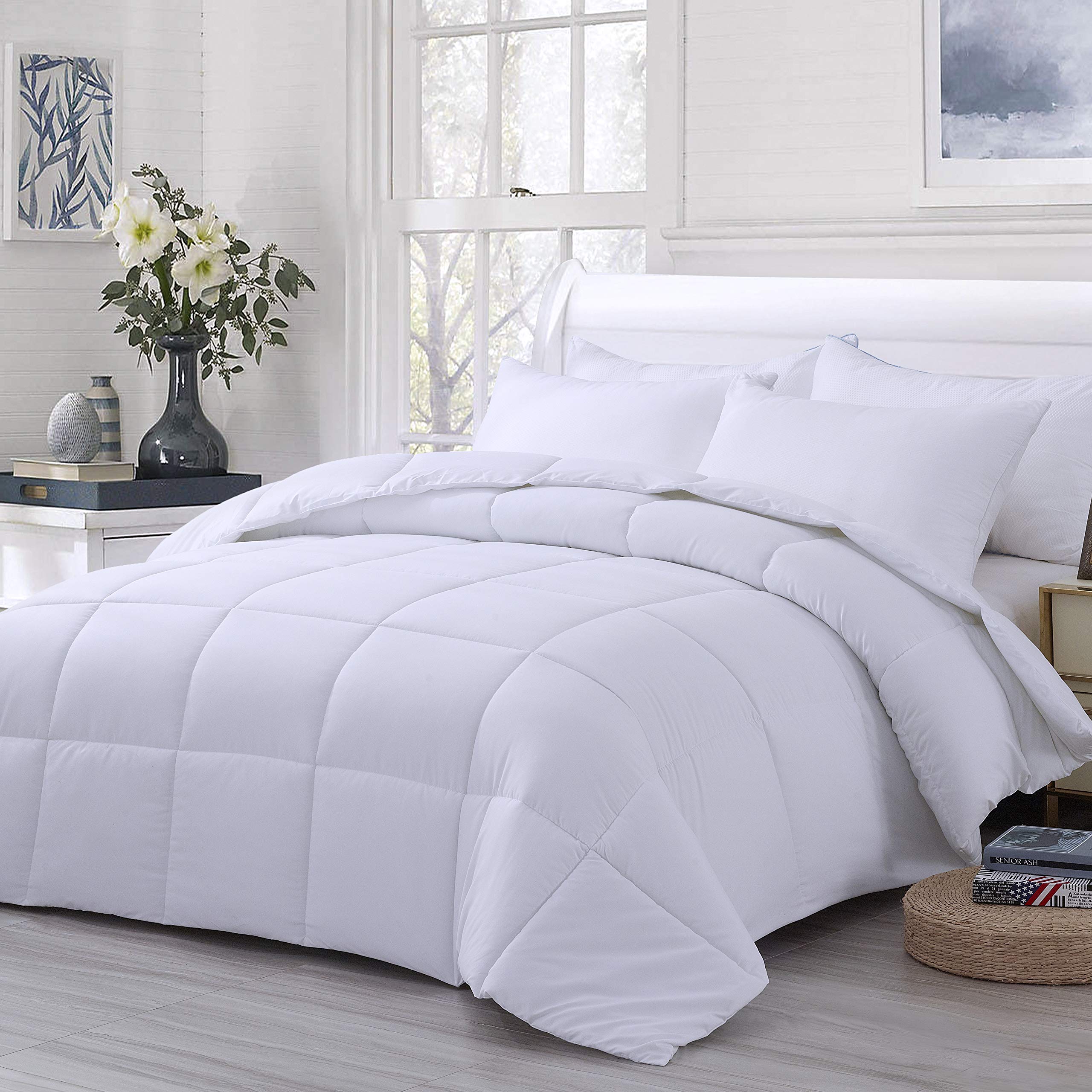 WhatsBedding Down Alternative Quilted Comforter - All Season White Lightweight Duvet Insert or Stand-Alone Comforter with Corner Tabs - California King Size?104×96 Inch?